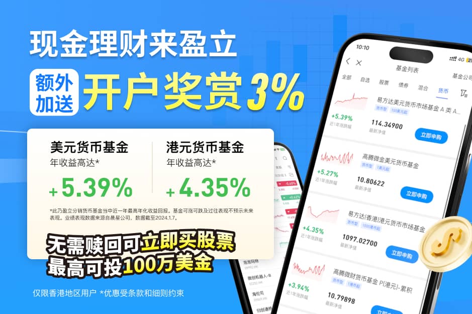 现金理财来盈立 额外加送开户奖赏3%*