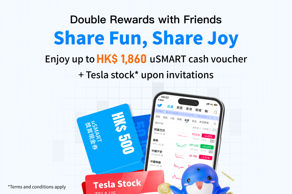 (CHINESE ONLY) Enjoy up to HK$1,860 uSMART cash voucher + Tesla stock* upon invitations